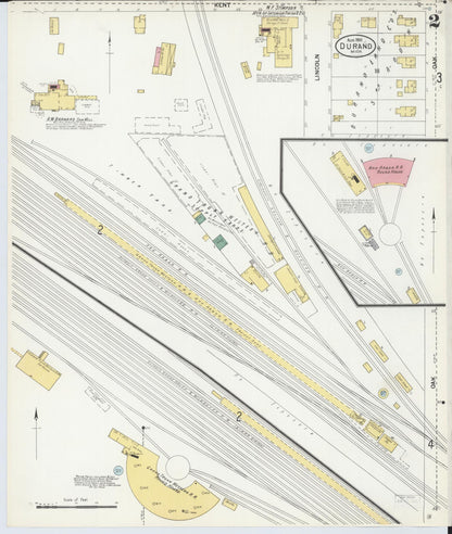 Sanborn Fire Insurance Map from Durand, Shiawassee County, Michigan (1901), Sheet #0002 - Complete Map Set gallery image, historic Sanborn map, vintage wall art, Michigan Michigan