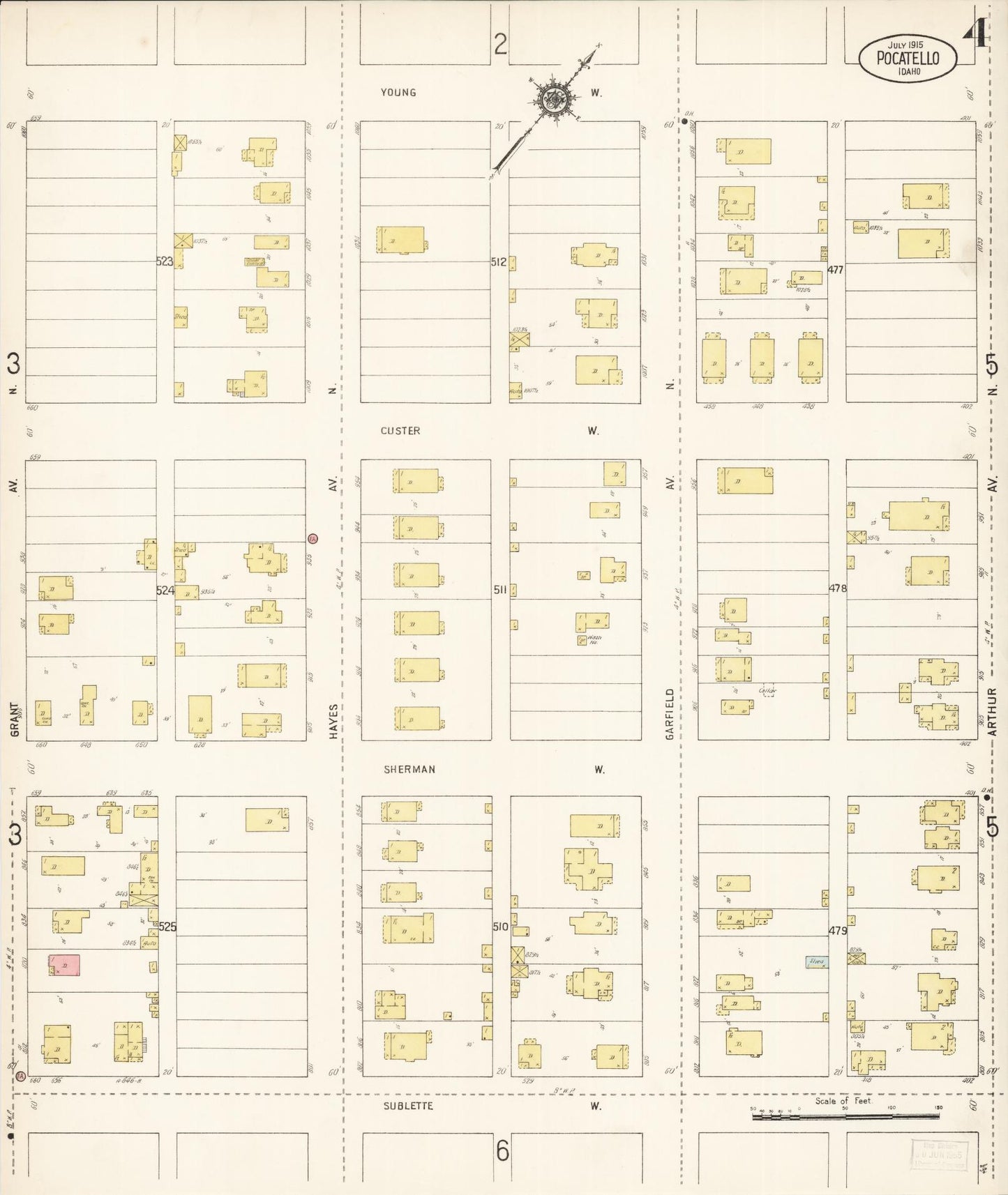 Sanborn Fire Insurance Map from Pocatello, Bannock County, Idaho (1915), Sheet #0004 - Complete Map Set gallery image, historic Sanborn map, vintage wall art, Idaho Idaho