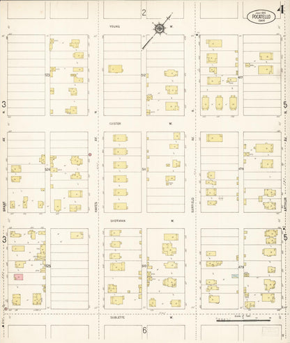 Sanborn Fire Insurance Map from Pocatello, Bannock County, Idaho (1915), Sheet #0004 - Complete Map Set gallery image, historic Sanborn map, vintage wall art, Idaho Idaho