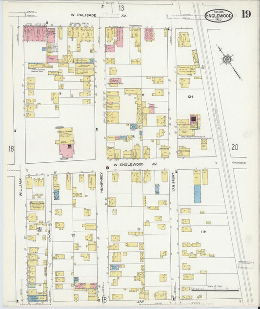 Sanborn Fire Insurance Map from Englewood, Bergen County, New Jersey (1915), Sheet #0019 - Historic Sanborn Fire Insurance Map Print, vintage old map wall art, antique decor, genealogy gift, New Jersey New Jersey map