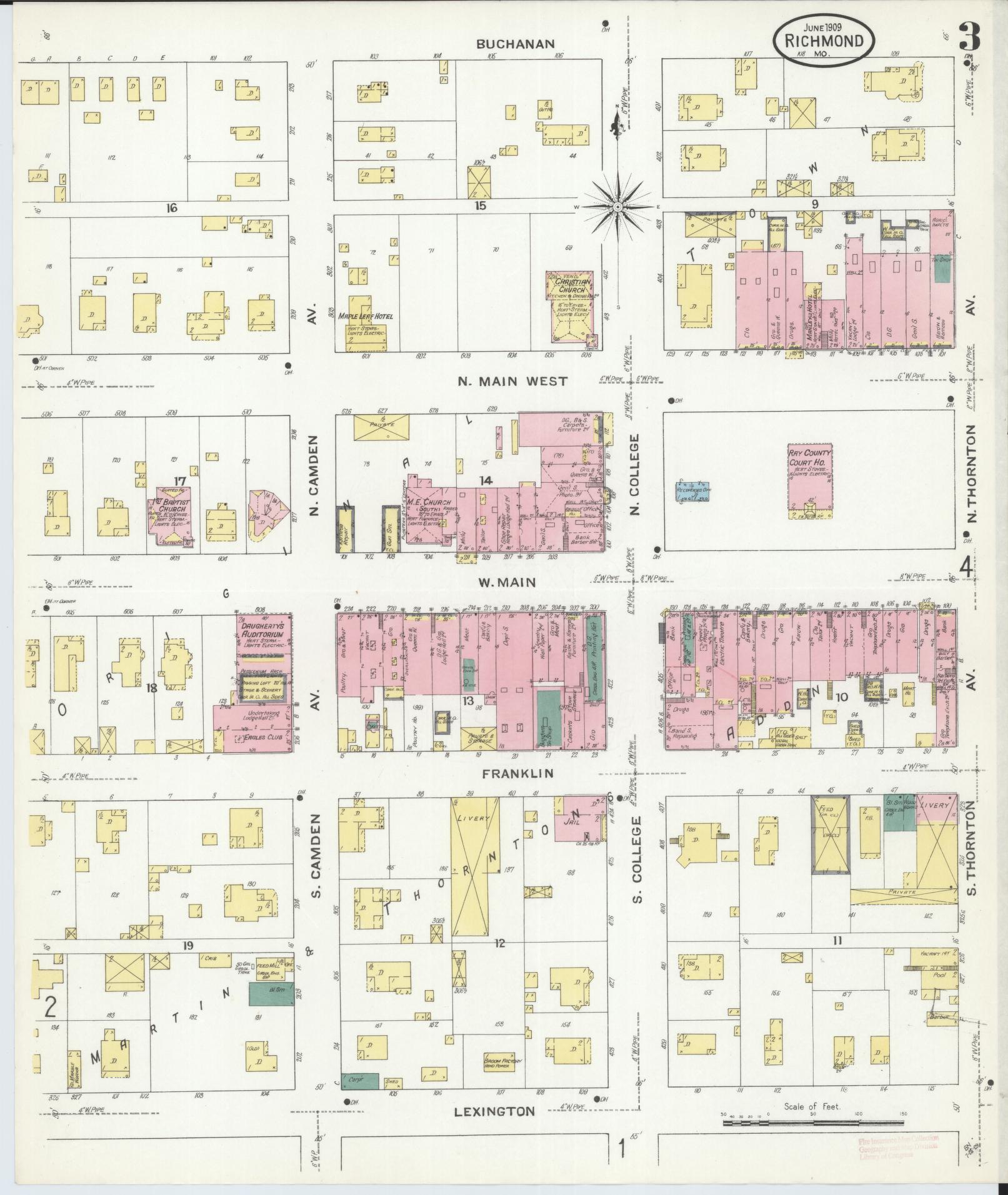 Sanborn Fire Insurance Map from Richmond, Ray County, Missouri (1909), Sheet #0003 - Historic Sanborn Fire Insurance Map Print, vintage old map wall art, antique decor, genealogy gift, Missouri Missouri map