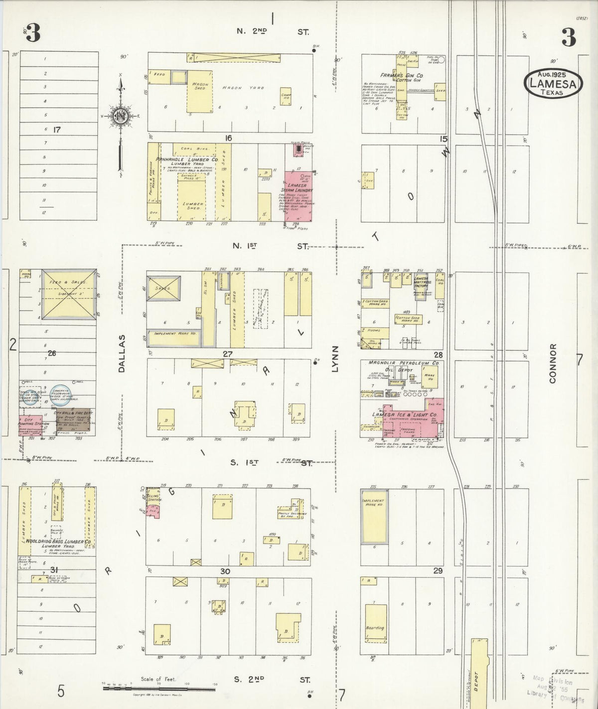 Sanborn Fire Insurance Map from Lamesa, Dawson County, Texas (1925), Sheet #0003 - Historic Sanborn Fire Insurance Map Print, vintage old map wall art, antique decor, genealogy gift, Texas Texas map