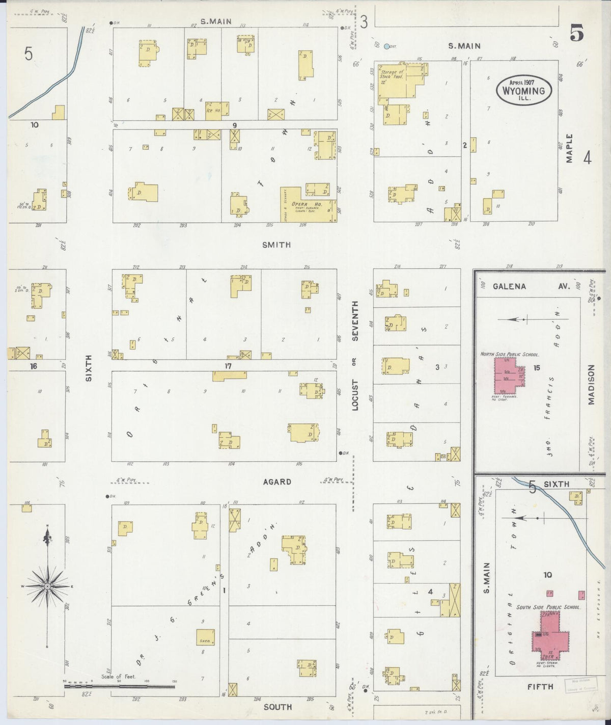 Sanborn Fire Insurance Map from Wyoming, Stark County, Illinois (1907), Sheet #0005 - Complete Map Set gallery image, historic Sanborn map, vintage wall art, Wyoming Wyoming