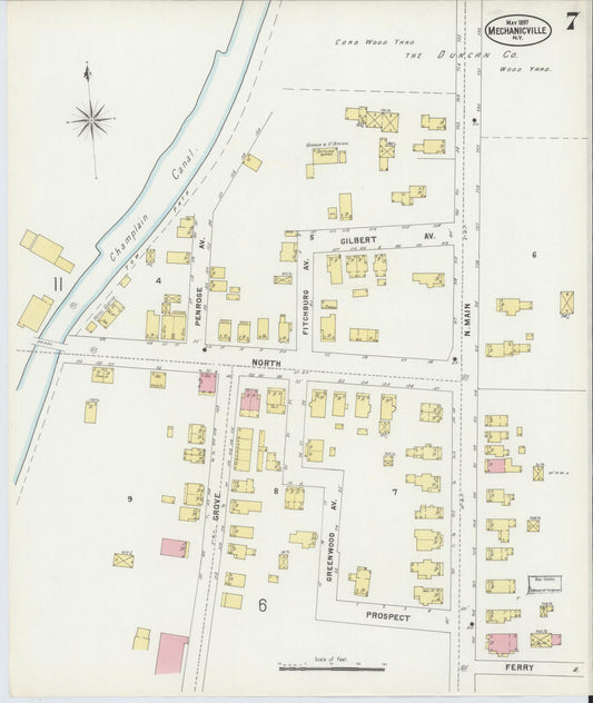 Sanborn Fire Insurance Map from Mechanicville, Saratoga County, New York (1897), Sheet #0007 - Historic Sanborn Fire Insurance Map Print, vintage old map wall art, antique decor, genealogy gift, New York New York map
