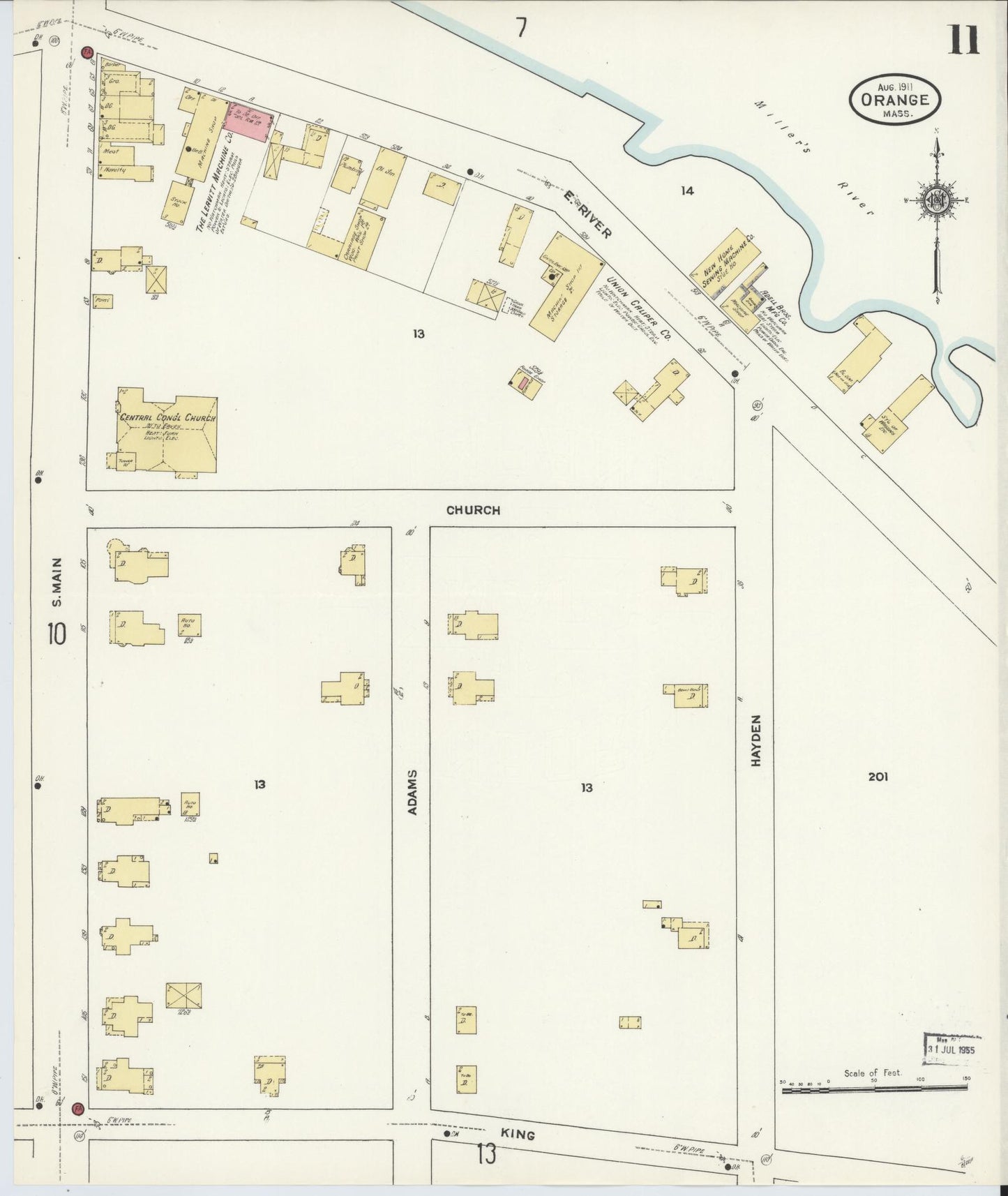 Sanborn Fire Insurance Map from Orange, Franklin County, Massachusetts (1911), Sheet #0011 - Historic Sanborn Fire Insurance Map Print, vintage old map wall art, antique decor, genealogy gift, Massachusetts Massachusetts map