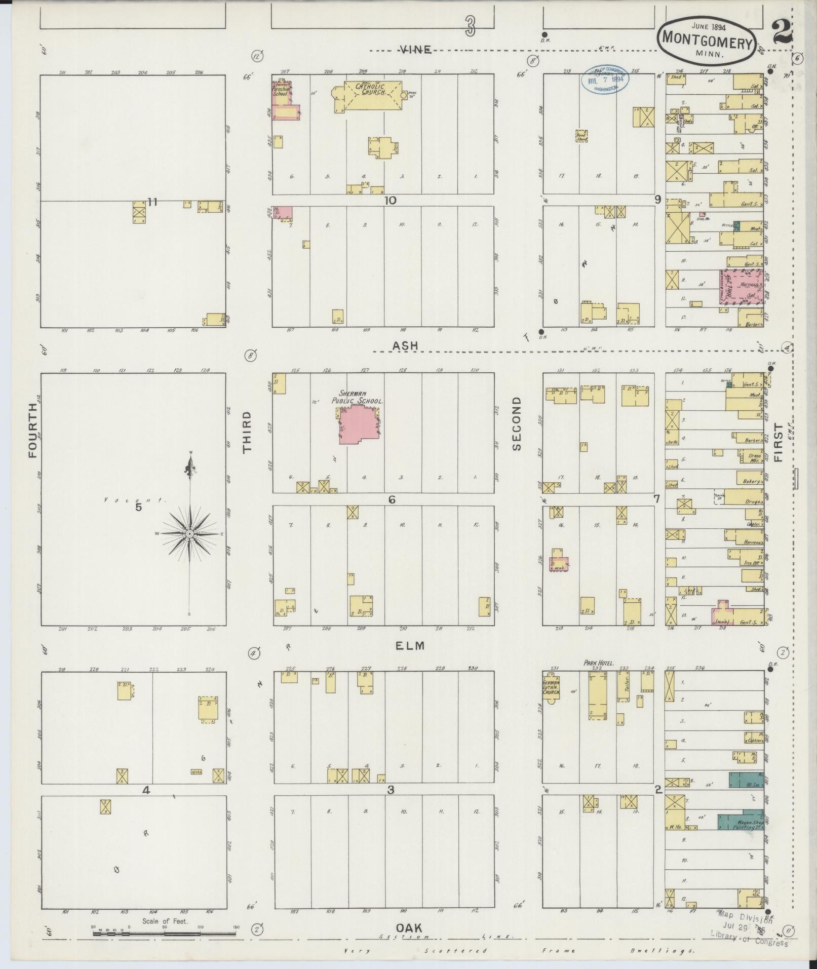 Sanborn Fire Insurance Map from Montgomery, Le Sueur  County, Minnesota (1894), Sheet #0002 - Historic Sanborn Fire Insurance Map Print, vintage old map wall art, antique decor, genealogy gift, Minnesota Minnesota map