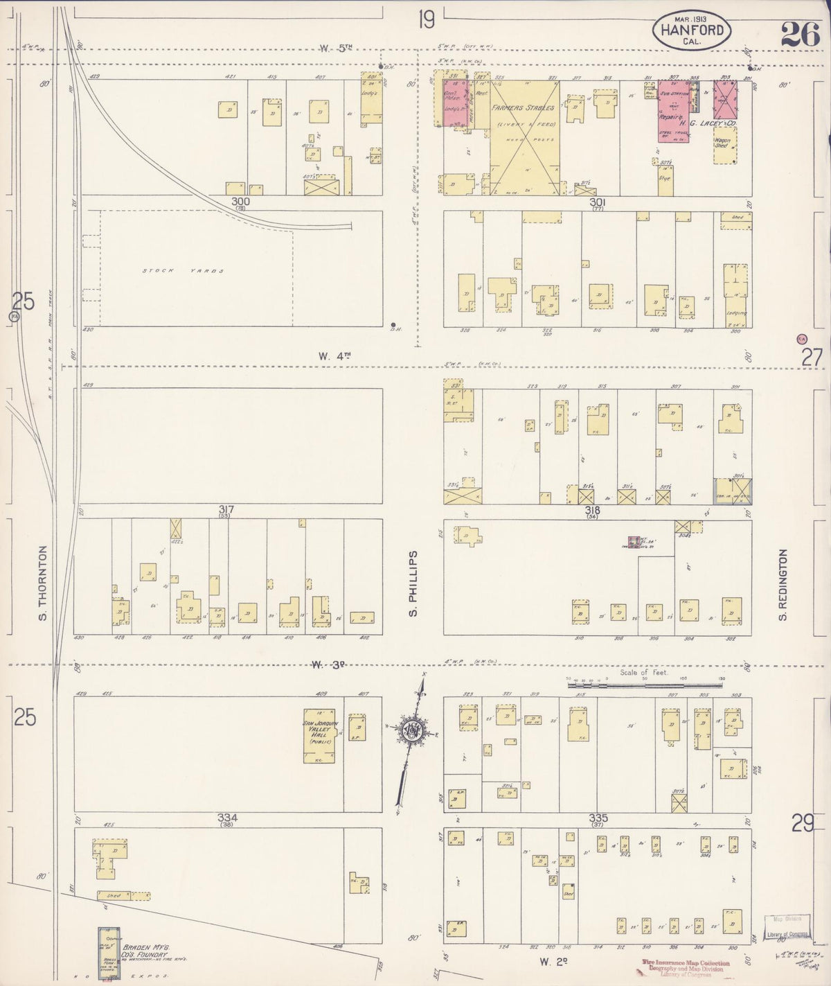 Sanborn Fire Insurance Map from Hanford, Kings County, California (1913), Sheet #0026 - Complete Map Set gallery image, historic Sanborn map, vintage wall art, California California