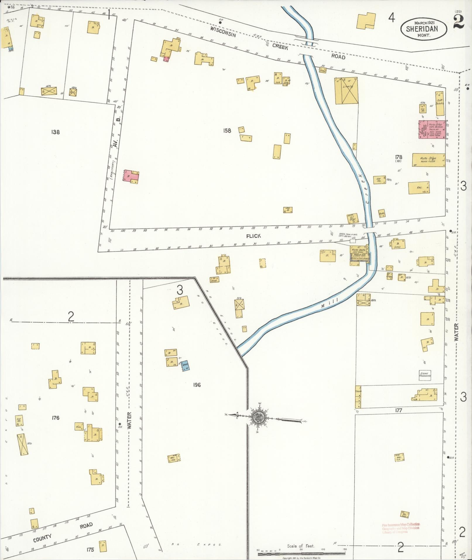 Sanborn Fire Insurance Map from Sheridan, Madison County, Montana (1921), Sheet #0002 - Complete Map Set gallery image, historic Sanborn map, vintage wall art, Montana Montana