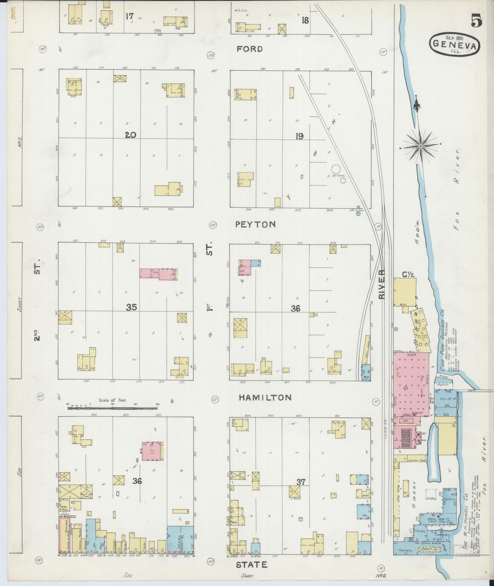 Sanborn Fire Insurance Map from Geneva, Kane County, Illinois (1891), Sheet #0005 - Complete Map Set gallery image, historic Sanborn map, vintage wall art, Illinois Illinois