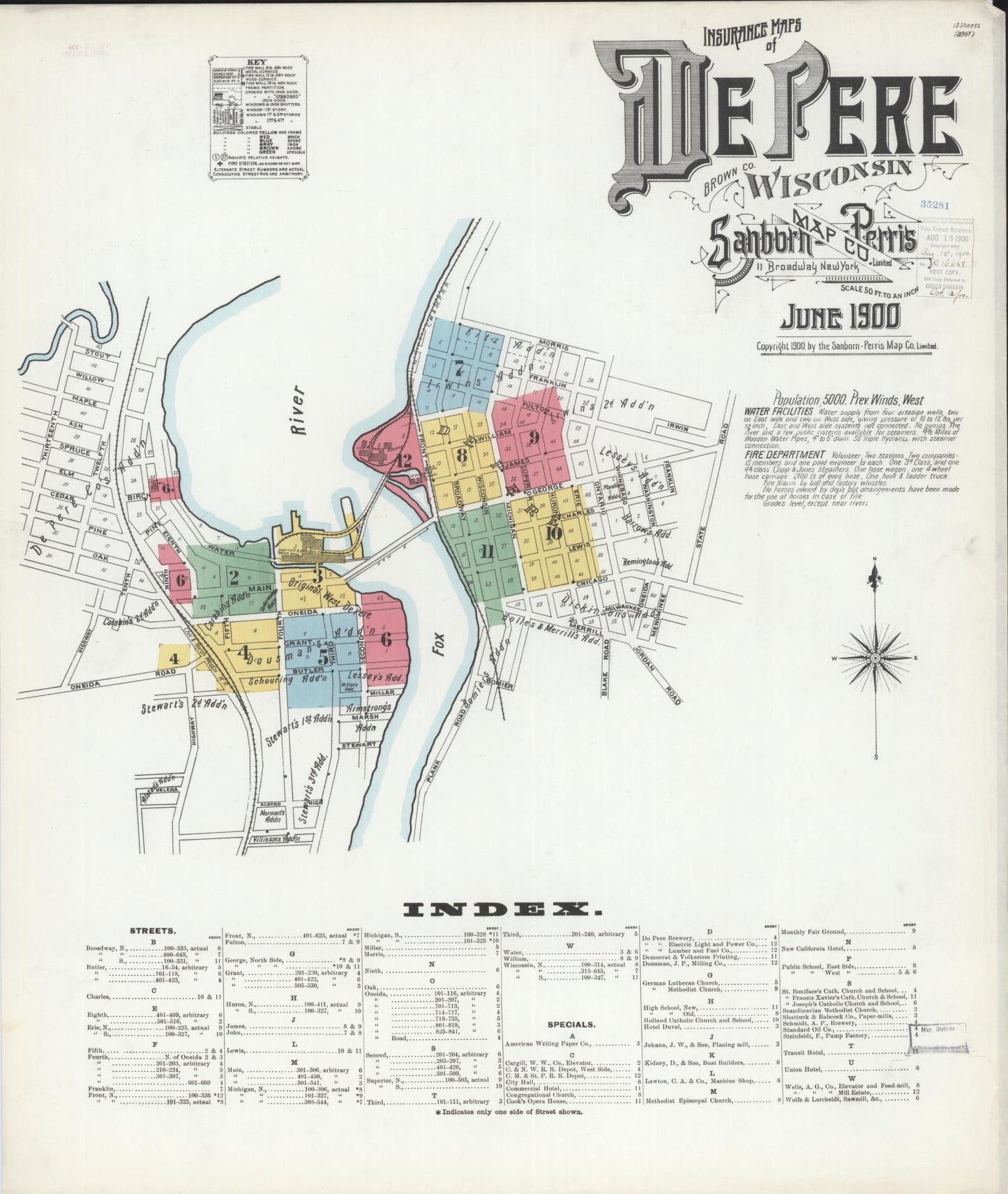 Sanborn Fire Insurance Map from De Pere, Brown County, Wisconsin (1900), Sheet #0001 - Complete Map Set gallery image, historic Sanborn map, vintage wall art, Wisconsin Wisconsin