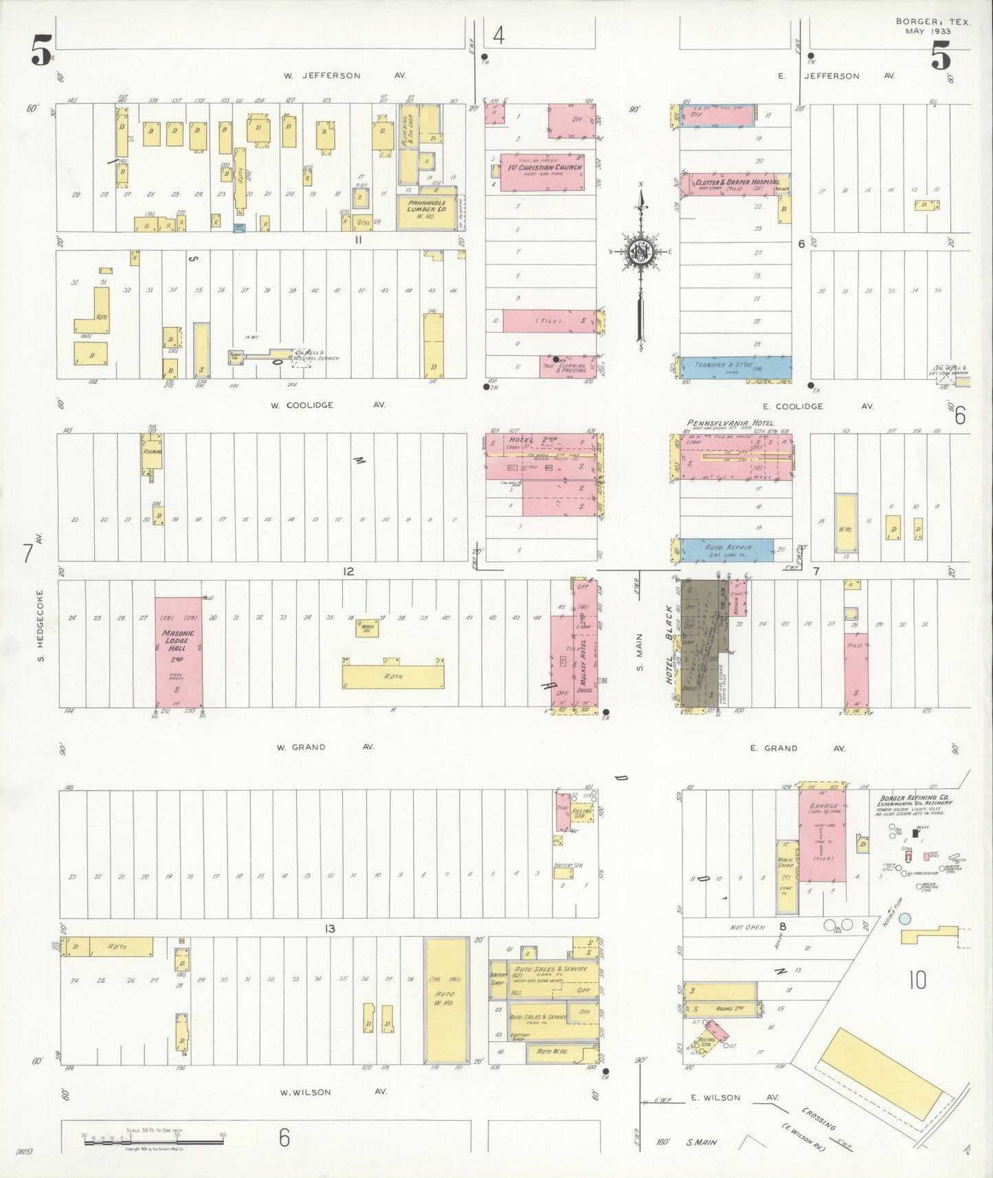 Sanborn Fire Insurance Map from Borger, Hutchinson County, Texas (1933), Sheet #0005 - Complete Map Set gallery image, historic Sanborn map, vintage wall art, Texas Texas