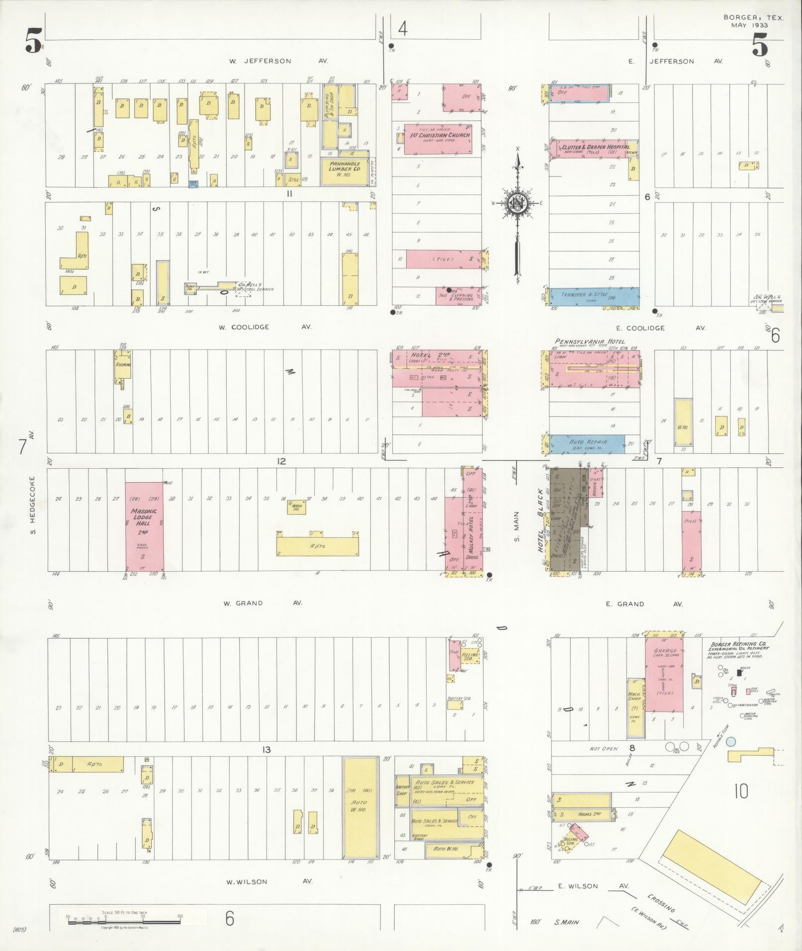 Sanborn Fire Insurance Map from Borger, Hutchinson County, Texas (1933), Sheet #0005 - Complete Map Set gallery image, historic Sanborn map, vintage wall art, Texas Texas