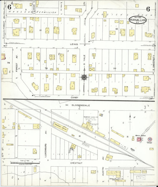 Sanborn Fire Insurance Map from Vermillion, Clay County, South Dakota (1923), Sheet #0006 - Historic Sanborn Fire Insurance Map Print, vintage old map wall art, antique decor, genealogy gift, South Dakota South Dakota map