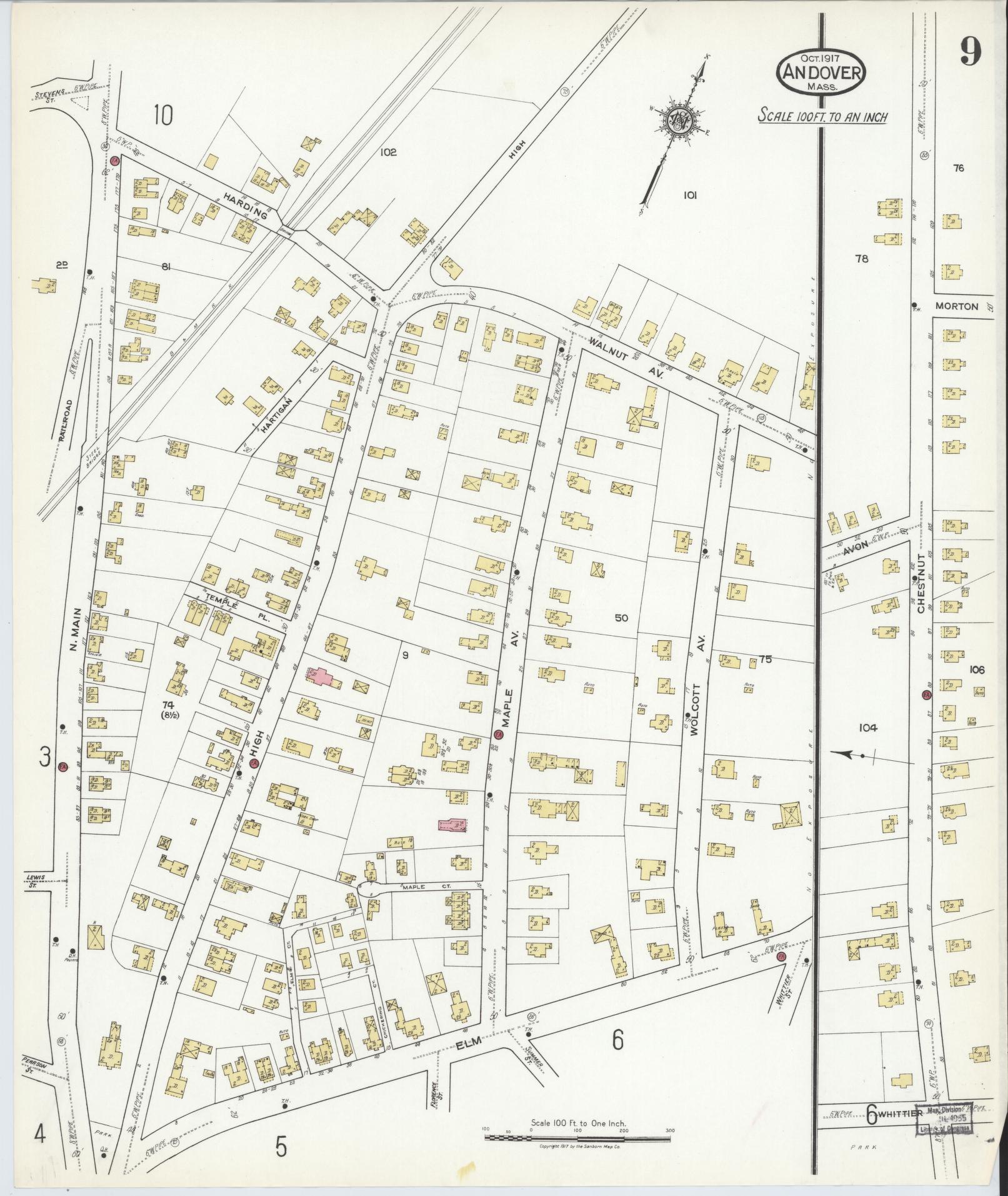 Sanborn Fire Insurance Map from Andover, Essex County, Massachusetts (1917), Sheet #0009 - Complete Map Set gallery image, historic Sanborn map, vintage wall art, Massachusetts Massachusetts