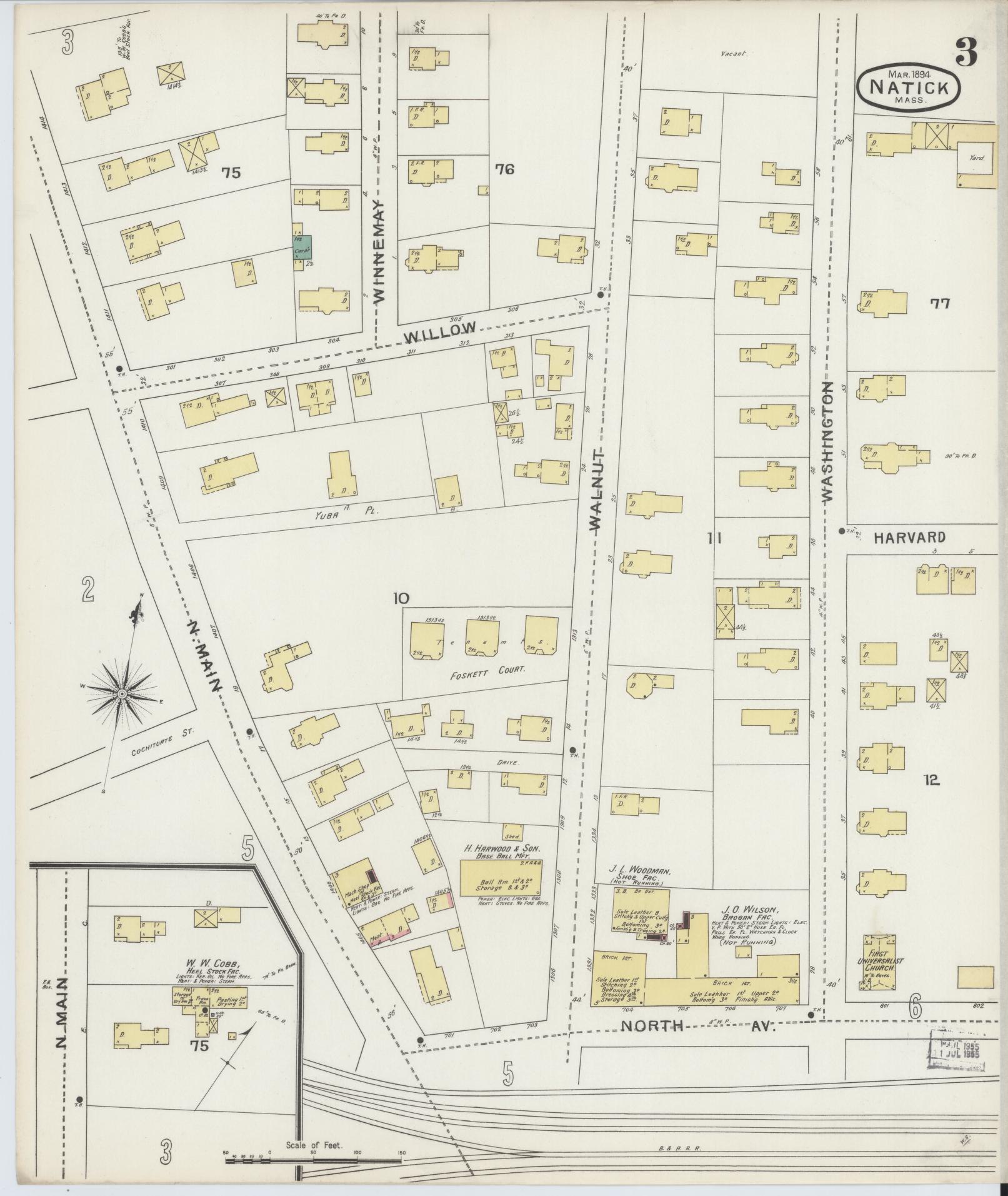 Sanborn Fire Insurance Map from Natick, Middlesex County, Massachusetts (1894), Sheet #0003 - Complete Map Set gallery image, historic Sanborn map, vintage wall art, Massachusetts Massachusetts