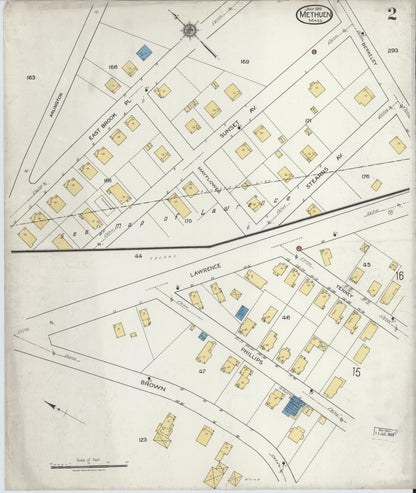 Sanborn Fire Insurance Map from Methuen, Essex County, Massachusetts (1919), Sheet #0002 - Historic Sanborn Fire Insurance Map Print, vintage old map wall art, antique decor, genealogy gift, Massachusetts Massachusetts map