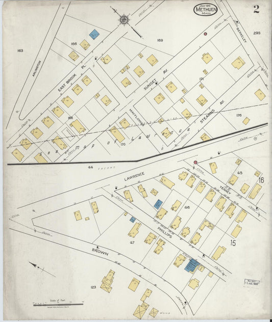 Sanborn Fire Insurance Map from Methuen, Essex County, Massachusetts (1919), Sheet #0002 - Historic Sanborn Fire Insurance Map Print, vintage old map wall art, antique decor, genealogy gift, Massachusetts Massachusetts map