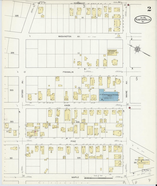Sanborn Fire Insurance Map from Rumford Falls, Oxford County, Maine (1912), Sheet #0002 - Complete Map Set gallery image, historic Sanborn map, vintage wall art, Maine Maine