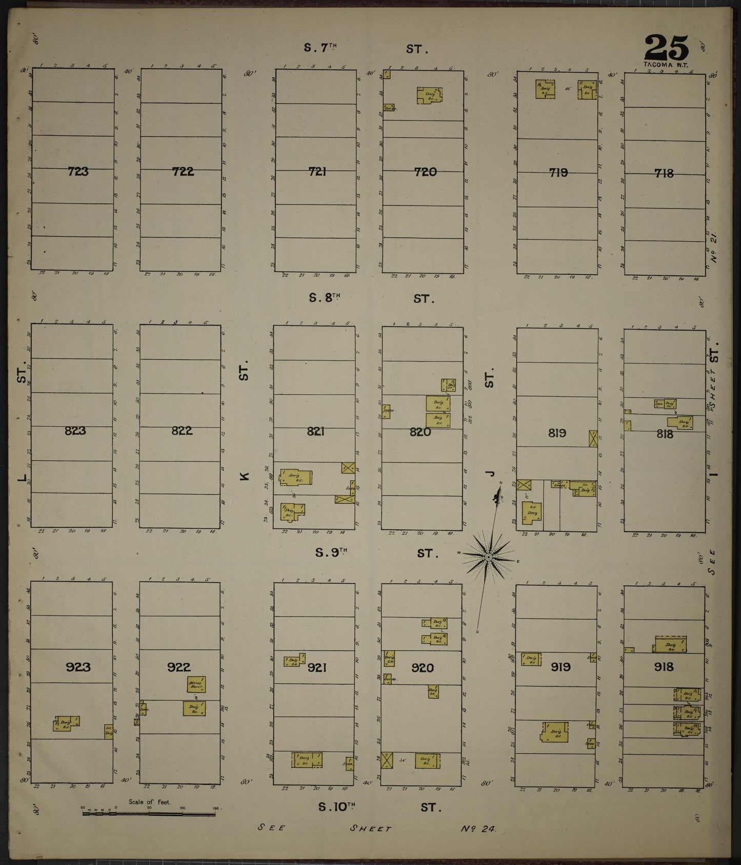 Sanborn Fire Insurance Map from Tacoma, Pierce County, Washington (1888), Sheet #0025 - Complete Map Set gallery image, historic Sanborn map, vintage wall art, Washington Washington