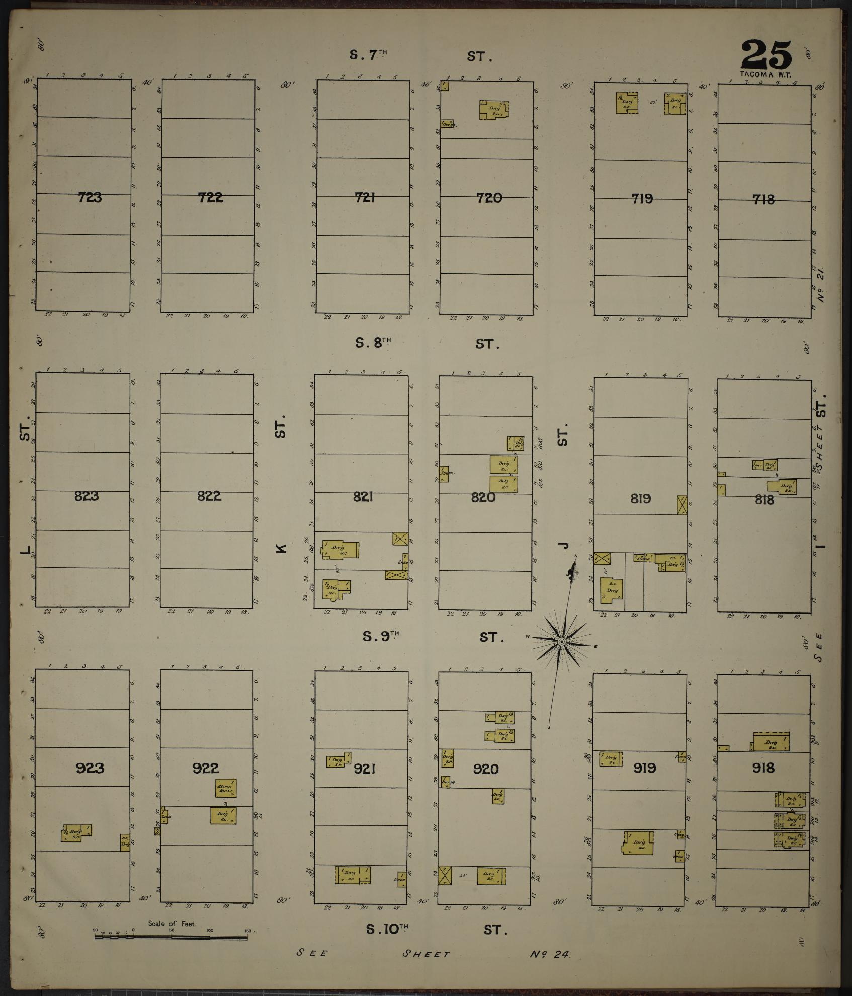 Sanborn Fire Insurance Map from Tacoma, Pierce County, Washington (1888), Sheet #0025 - Complete Map Set gallery image, historic Sanborn map, vintage wall art, Washington Washington