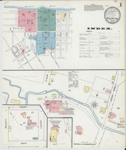 Sanborn Fire Insurance Map from Washington, Franklin County, Missouri (1893), Sheet #0001 - Complete Map Set gallery image, historic Sanborn map, vintage wall art, Washington Washington