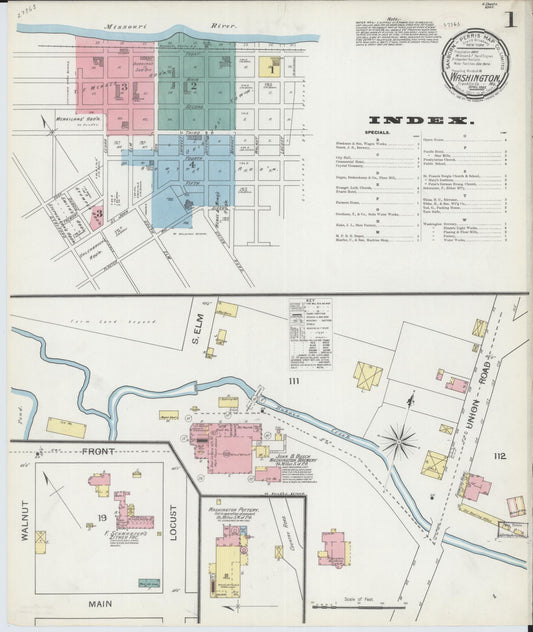 Sanborn Fire Insurance Map from Washington, Franklin County, Missouri (1893), Sheet #0001 - Complete Map Set gallery image, historic Sanborn map, vintage wall art, Washington Washington