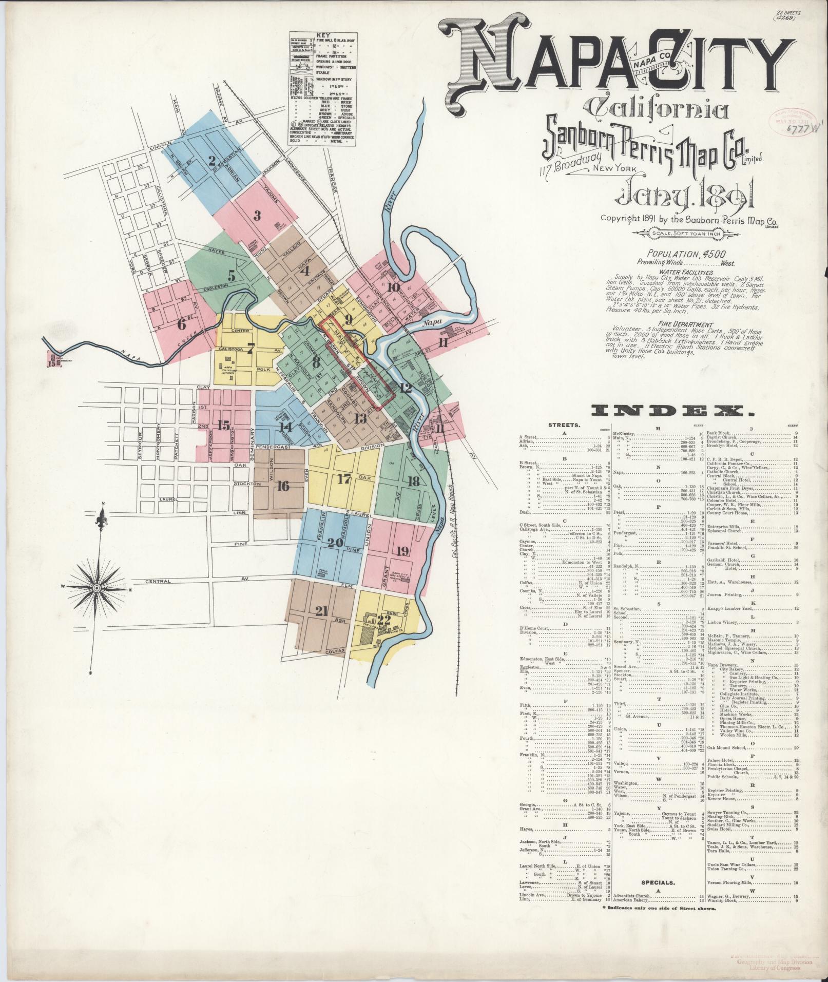 Sanborn Fire Insurance Map from Napa, Napa County, California (1891), Sheet #0001 - Complete Map Set gallery image, historic Sanborn map, vintage wall art, California California