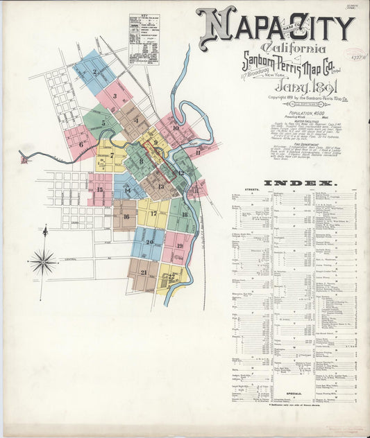 Sanborn Fire Insurance Map from Napa, Napa County, California (1891), Sheet #0001 - Complete Map Set gallery image, historic Sanborn map, vintage wall art, California California