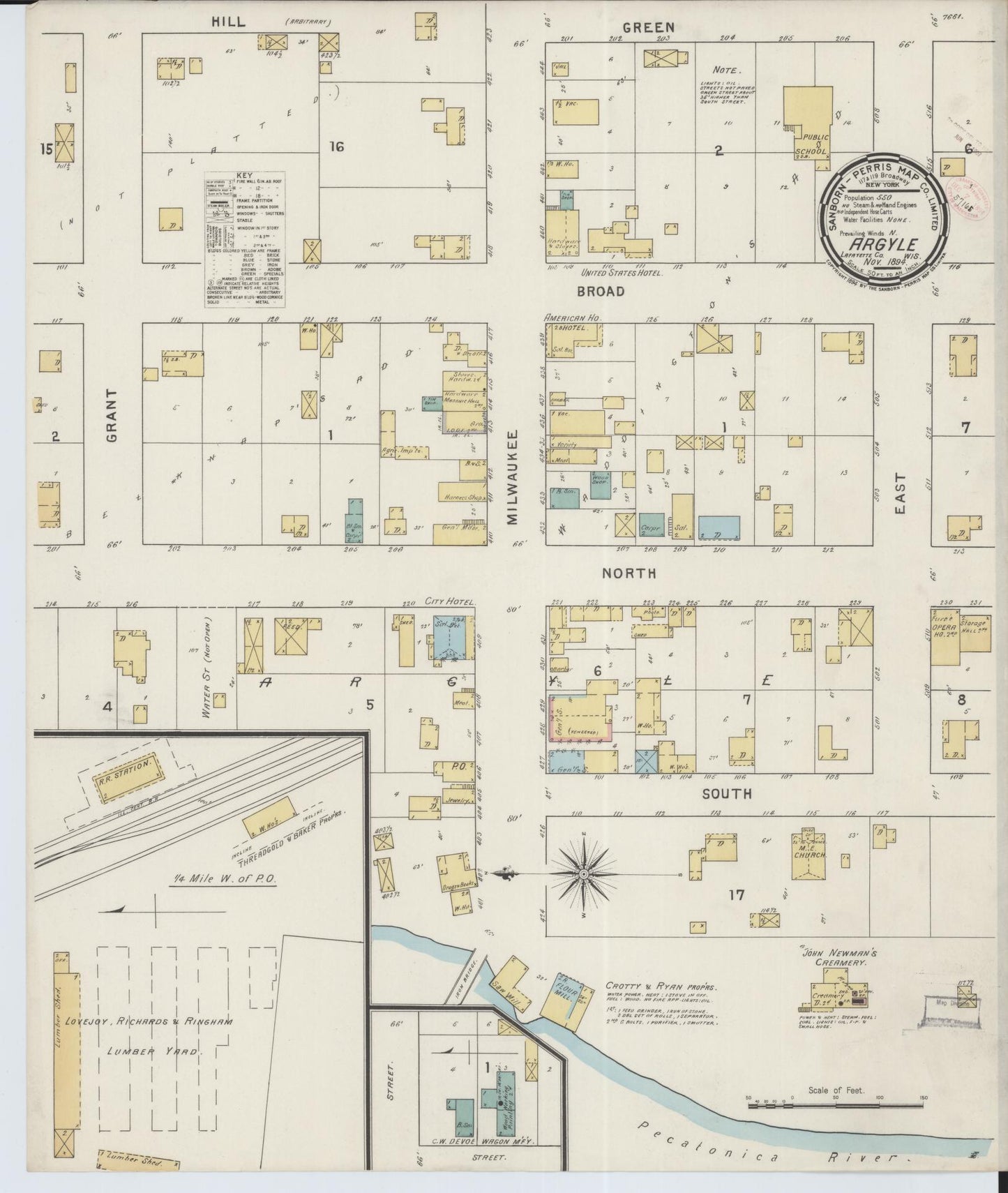 Sanborn Fire Insurance Map from Argyle, Lafayette County, Wisconsin (1894), Sheet #0001 - Historic Sanborn Fire Insurance Map Print, vintage old map wall art, antique decor, genealogy gift, Wisconsin Wisconsin map