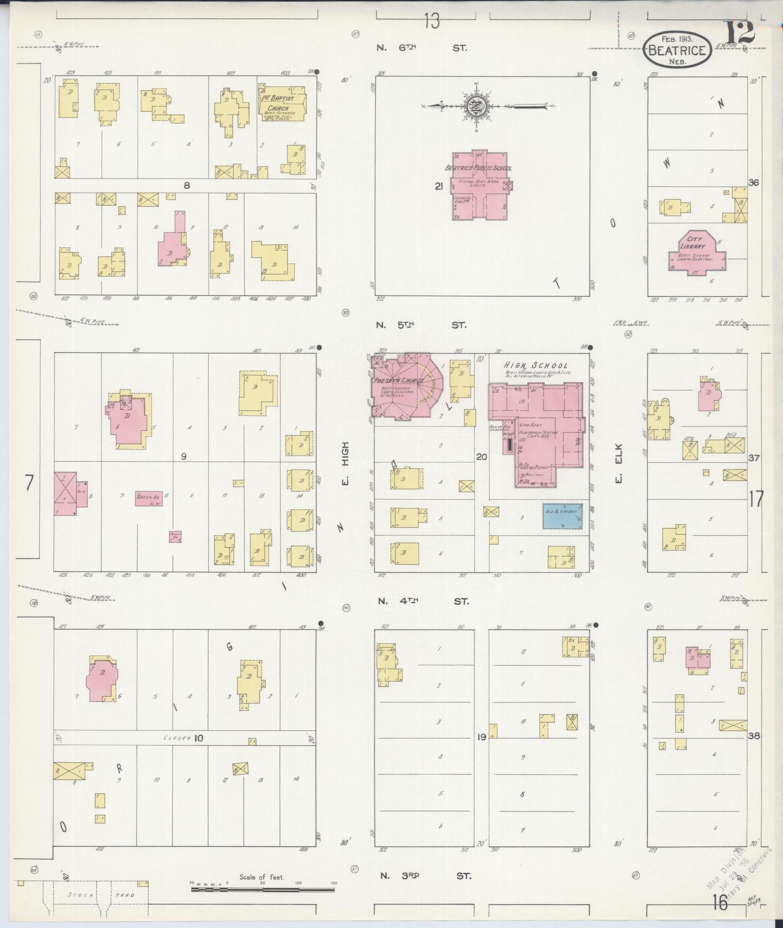 Sanborn Fire Insurance Map from Beatrice, Gage County, Nebraska (1913), Sheet #0012 - Historic Sanborn Fire Insurance Map Print, vintage old map wall art, antique decor, genealogy gift, Nebraska Nebraska map