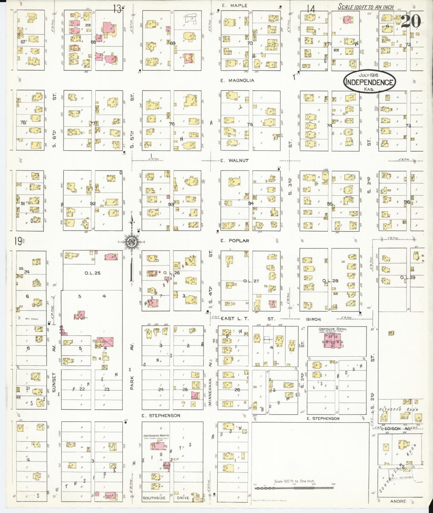 Sanborn Fire Insurance Map from Independence, Montgomery County, Kansas (1916), Sheet #0020 - Complete Map Set gallery image, historic Sanborn map, vintage wall art, Kansas Kansas