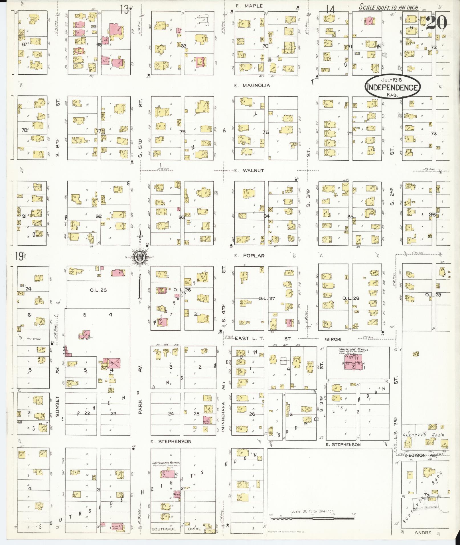 Sanborn Fire Insurance Map from Independence, Montgomery County, Kansas (1916), Sheet #0020 - Complete Map Set gallery image, historic Sanborn map, vintage wall art, Kansas Kansas