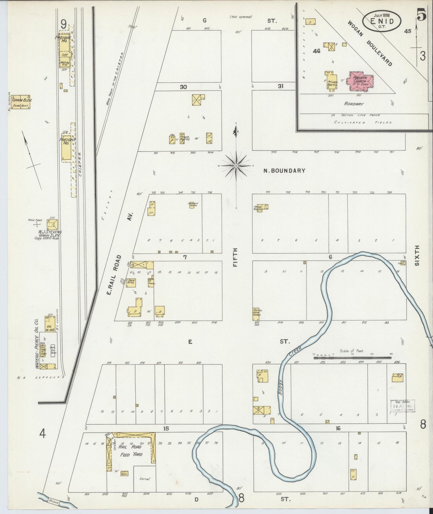 Sanborn Fire Insurance Map from Enid, Garfield County, Oklahoma (1898), Sheet #0005 - Historic Sanborn Fire Insurance Map Print, vintage old map wall art, antique decor, genealogy gift, Oklahoma Oklahoma map