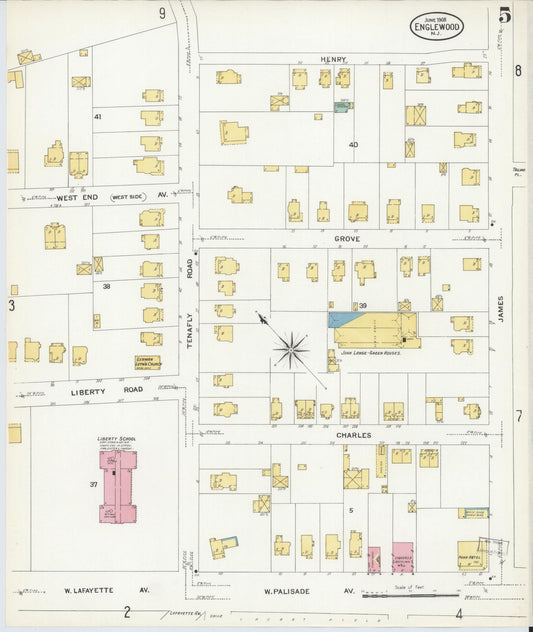 Sanborn Fire Insurance Map from Englewood, Bergen County, New Jersey (1908), Sheet #0005 - Historic Sanborn Fire Insurance Map Print, vintage old map wall art, antique decor, genealogy gift, New Jersey New Jersey map