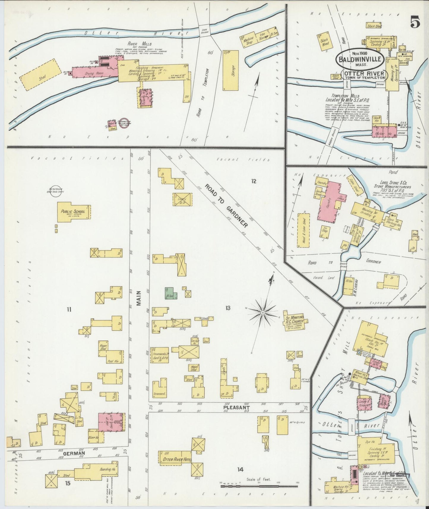 Sanborn Fire Insurance Map from Baldwinville, Worcester County, Massachusetts (1900), Sheet #0005 - Complete Map Set gallery image, historic Sanborn map, vintage wall art, Massachusetts Massachusetts