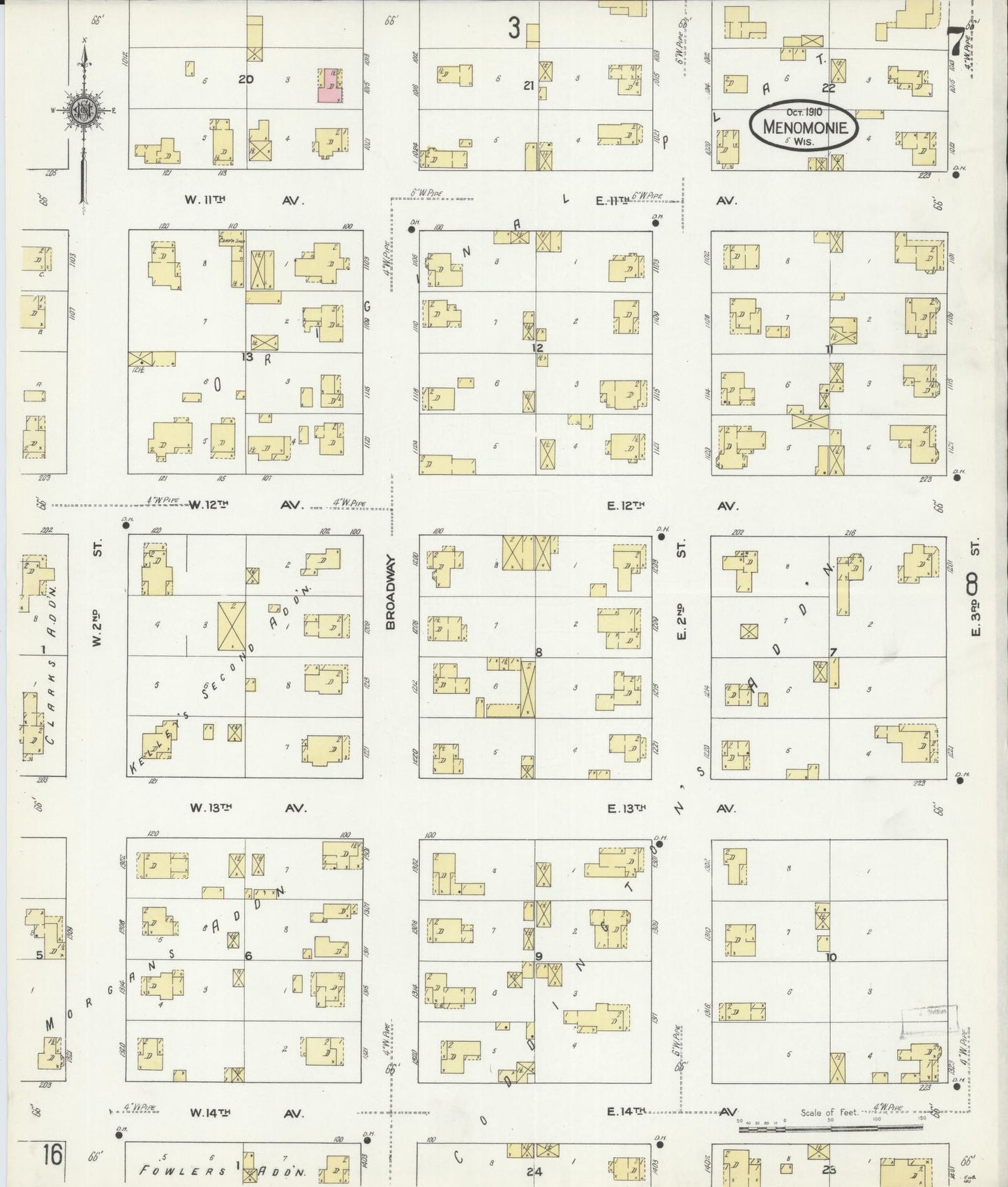 Sanborn Fire Insurance Map from Menomonie, Dunn County, Wisconsin (1910), Sheet #0007 - Historic Sanborn Fire Insurance Map Print, vintage old map wall art, antique decor, genealogy gift, Wisconsin Wisconsin map