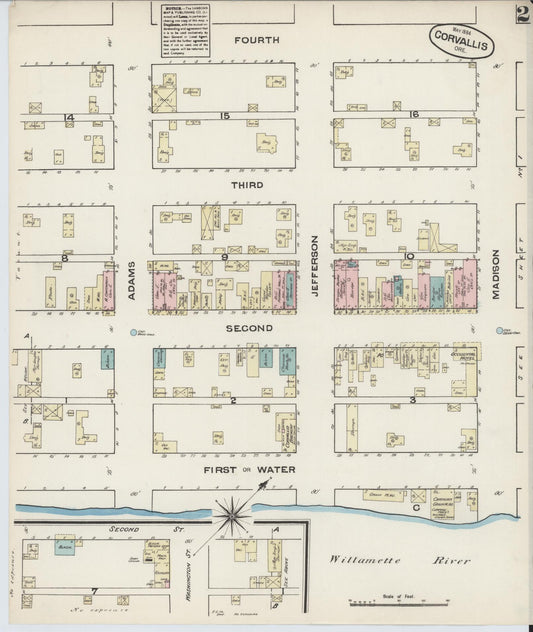 Sanborn Fire Insurance Map from Corvallis, Benton County, Oregon (1884), Sheet #0002 - Historic Sanborn Fire Insurance Map Print, vintage old map wall art, antique decor, genealogy gift, Oregon Oregon map