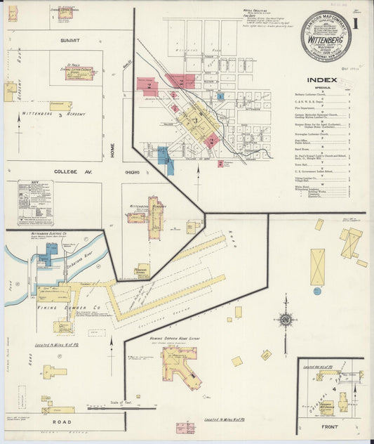 Sanborn Fire Insurance Map from Wittenberg, Shawano County, Wisconsin (1909), Sheet #0001 - Historic Sanborn Fire Insurance Map Print, vintage old map wall art, antique decor, genealogy gift, Wisconsin Wisconsin map