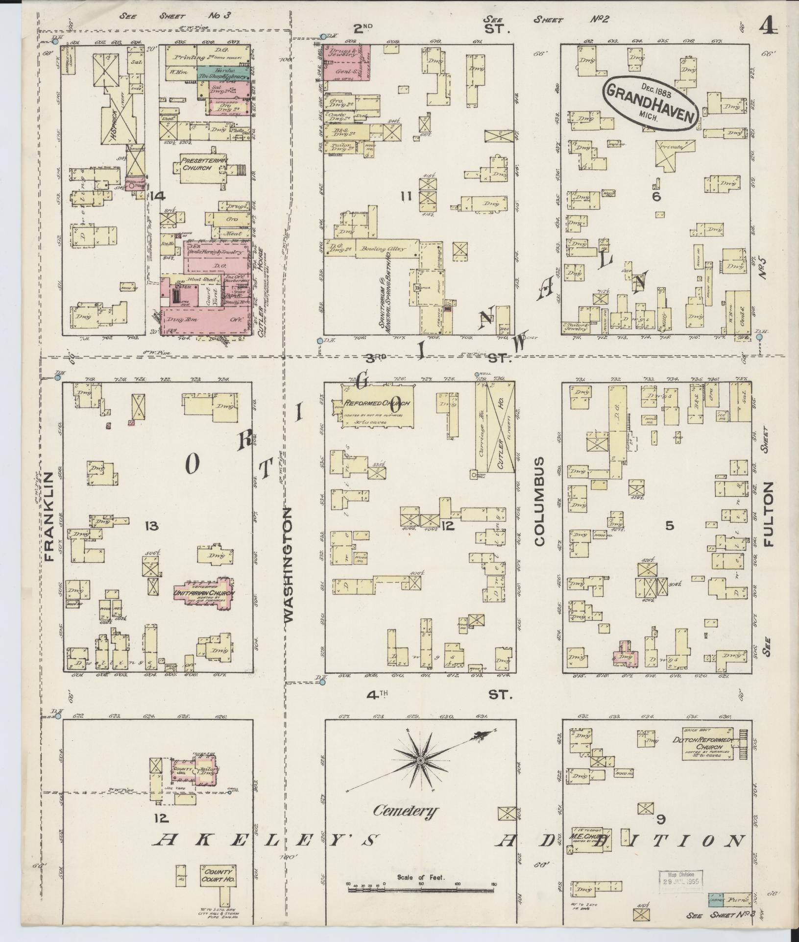 Sanborn Fire Insurance Map from Grand Haven, Ottawa County, Michigan (1883), Sheet #0004 - Complete Map Set gallery image, historic Sanborn map, vintage wall art, Michigan Michigan
