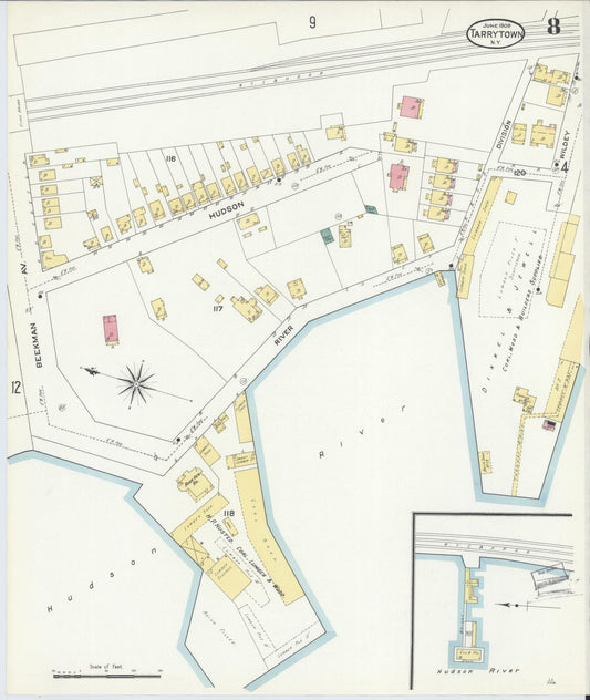 Sanborn Fire Insurance Map from Tarrytown, Westchester County, New York (1909), Sheet #0008 - Historic Sanborn Fire Insurance Map Print, vintage old map wall art, antique decor, genealogy gift, New York New York map