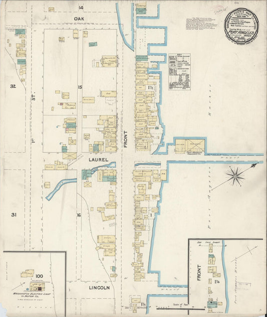 Sanborn Fire Insurance Map from Port Angeles, Clallam County, Washington (1891), Sheet #0001 - Historic Sanborn Fire Insurance Map Print, vintage old map wall art, antique decor, genealogy gift, Washington Washington map