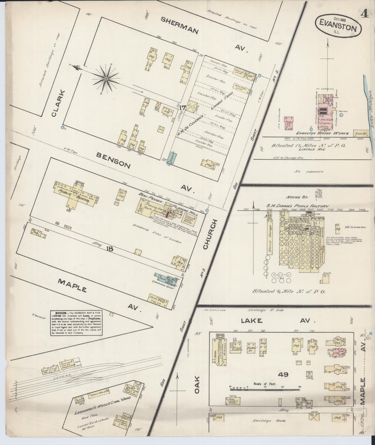 Sanborn Fire Insurance Map from Evanston, Cook County, Illinois (1883), Sheet #0004 - Complete Map Set gallery image, historic Sanborn map, vintage wall art, Illinois Illinois