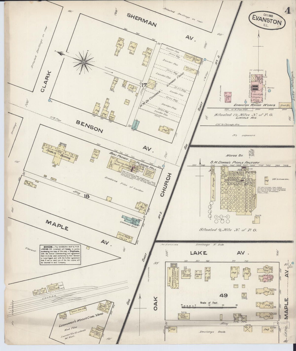 Sanborn Fire Insurance Map from Evanston, Cook County, Illinois (1883), Sheet #0004 - Complete Map Set gallery image, historic Sanborn map, vintage wall art, Illinois Illinois
