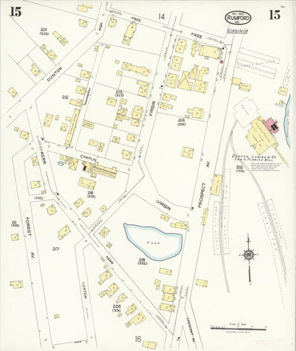 Sanborn Fire Insurance Map from Rumford, Oxford County, Maine (1923), Sheet #0015 - Complete Map Set gallery image, historic Sanborn map, vintage wall art, Maine Maine