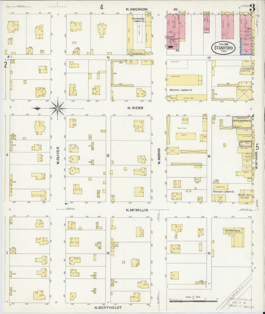 Sanborn Fire Insurance Map from Stamford, Jones County, Texas (1908), Sheet #0003 - Historic Sanborn Fire Insurance Map Print, vintage old map wall art, antique decor, genealogy gift, Texas Texas map
