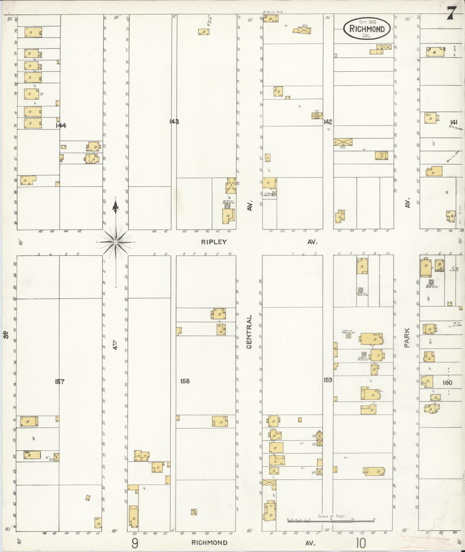 Sanborn Fire Insurance Map from Richmond, Contra Costa County, California (1905), Sheet #0007 - Complete Map Set gallery image, historic Sanborn map, vintage wall art, California California