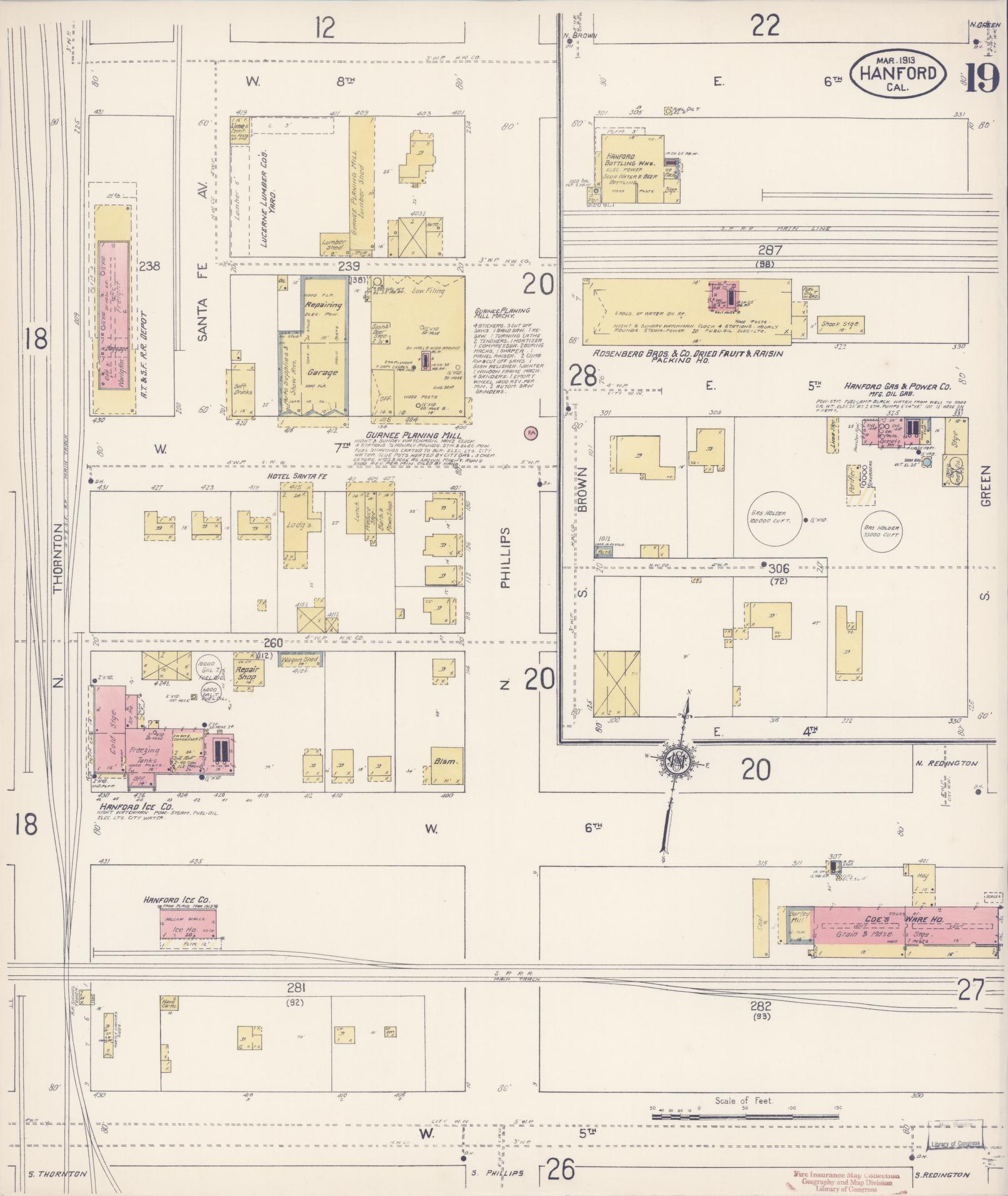 Sanborn Fire Insurance Map from Hanford, Kings County, California (1913), Sheet #0019 - Historic Sanborn Fire Insurance Map Print, vintage old map wall art, antique decor, genealogy gift, California California map