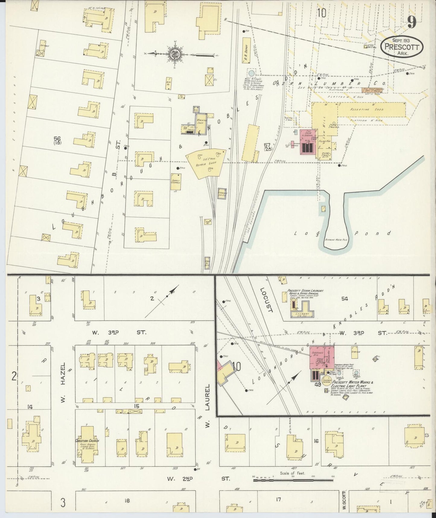 Sanborn Fire Insurance Map from Prescott, Nevada County, Arkansas (1913), Sheet #0009 - Complete Map Set gallery image, historic Sanborn map, vintage wall art, Arkansas Arkansas