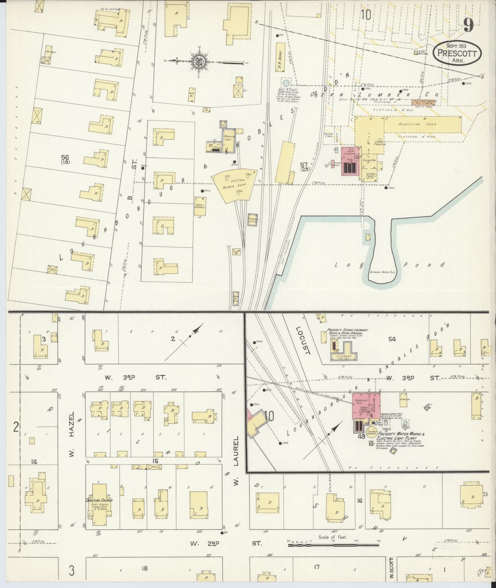 Sanborn Fire Insurance Map from Prescott, Nevada County, Arkansas (1913), Sheet #0009 - Complete Map Set gallery image, historic Sanborn map, vintage wall art, Arkansas Arkansas
