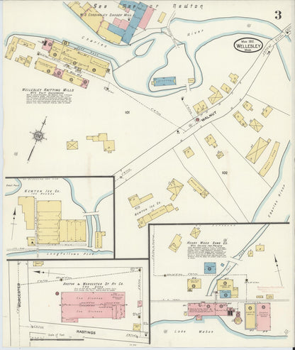 Sanborn Fire Insurance Map from Wellesley, Norfolk County, Massachusetts (1912), Sheet #0003 - Historic Sanborn Fire Insurance Map Print, vintage old map wall art, antique decor, genealogy gift, Massachusetts Massachusetts map
